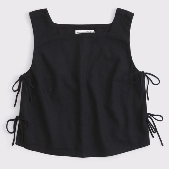Abercrombie & Fitch Tops - NWT Abercrombie & Fitch Linen Blend Apron Tie Side Cropped Black Tank - XS 💚🎀